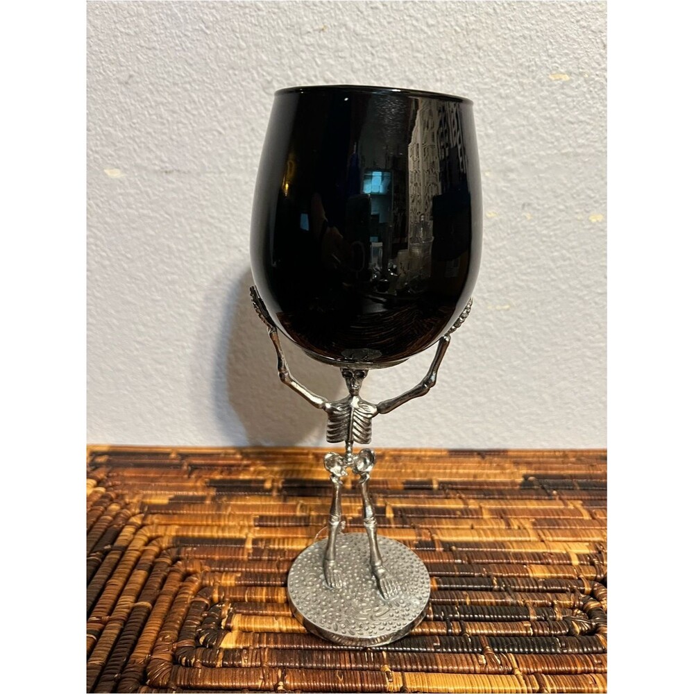 Skeleton Stem Goblet - Black and Silver Gothic Wine Glass
